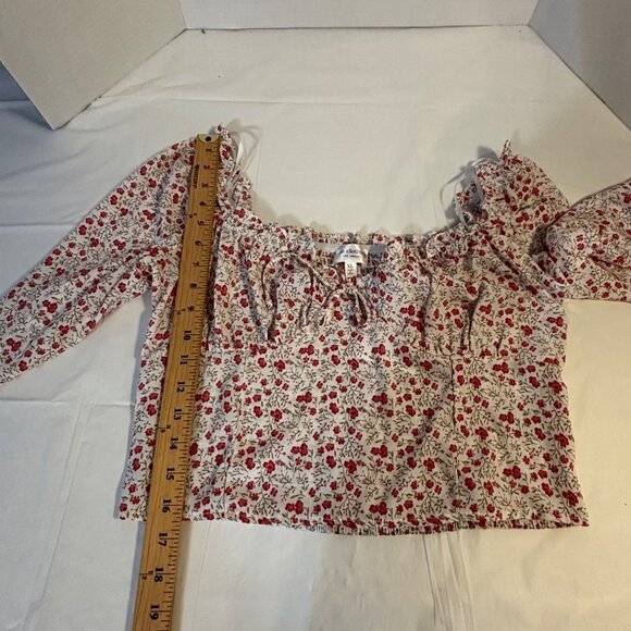 One Clothing Floral Ruffle Smocked Crop Top With Balloon Sleeves & Tie Front XL - Picture 7 of 8